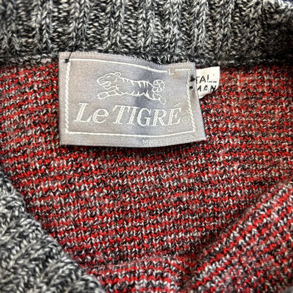 Vintage 80s Le Tigre Mens Sweater Large Tall LT Red Knit Pullover Winter Holiday - Picture 5 of 15